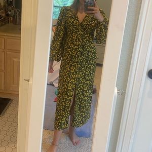 Top Shop Midi Dress, Yellow and Black floral